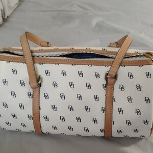 Dooney & Bourke White and Tan Logo Satchel